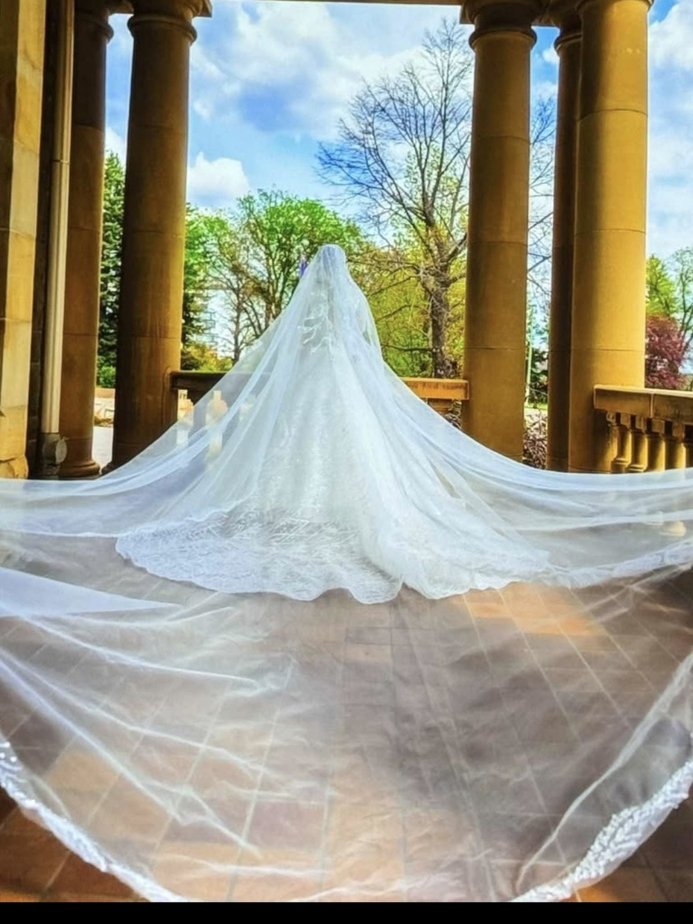 Elegant Long Cathedral Wedding Veil in White